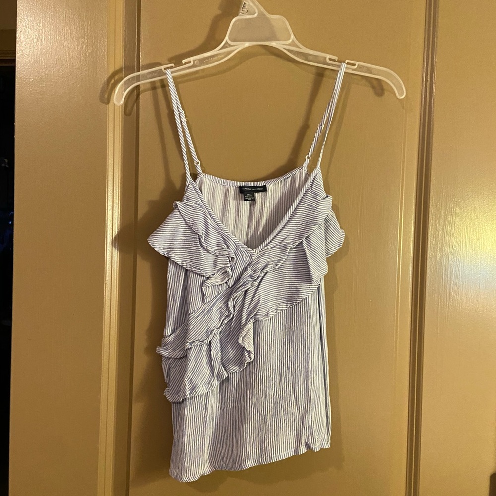 American Eagle Outfitters Blue Ruffled Tank Top